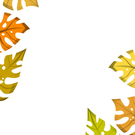 Floral frame with colorful exotic branches on white background. Ornate border with tropic leaves. Vector stock illustration for wallpaper, posters, card. Doodle style. Copy spaceのイラスト素材