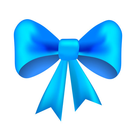 Blue gift bow, flat ribbons isolated on white background. Ribbon banner vector illustration. Holiday laceのイラスト素材