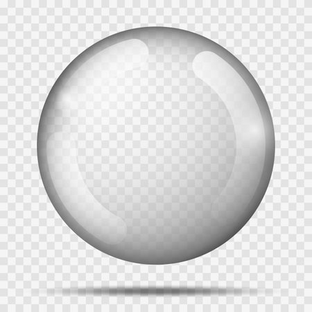 Transparency gray ball or precious pearl. Water bubble. Glass realistic ball, 3D abstract vector illustration highlighted on a transparent background. Big Crystal bubble with shadowのイラスト素材