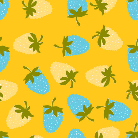 Seamless pattern with strawberry on color background. Natural delicious fresh ripe tasty fruit. Vector illustration for print, fabric, textile, banner, other design. Food conceptのイラスト素材