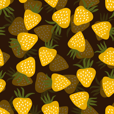 Seamless pattern with strawberry on color background. Natural delicious fresh ripe tasty fruit. Vector illustration for print, fabric, textile, banner, other design. Food conceptのイラスト素材