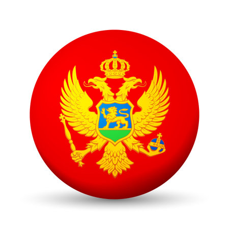 Glass light ball with flag of Montenegro. Round sphere, template icon. Montenegrin national symbol. Glossy realistic ball, 3D abstract vector illustration. Big bubbleのイラスト素材