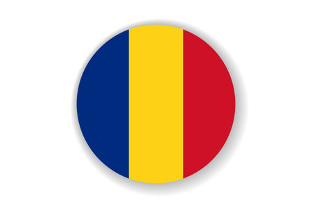 Flag of Romania. Romanian national symbol in official colors. Template icon. Abstract vector background. Round glass light ball, 3D big bubble, sphereのイラスト素材