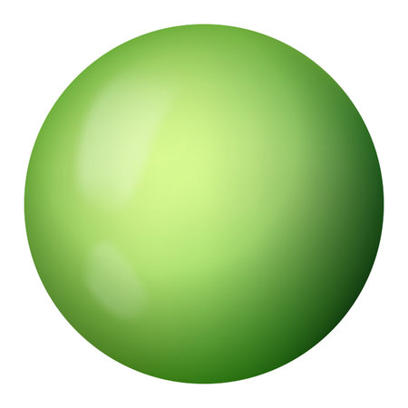Glass green ball or precious pearl. Glossy realistic ball, 3D abstract vector illustration highlighted on a white background. Big metal bubble with shadowのイラスト素材