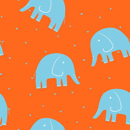 Animal seamless pattern with cartoon baby elephant on color background. Cute holiday illustration with elephant. Design for invitation, poster, card, fabric, textile, wrapperのイラスト素材