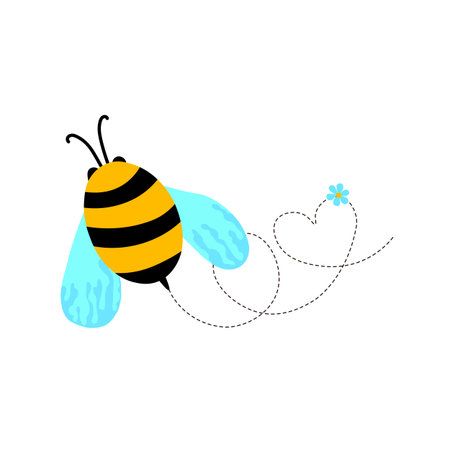 Cartoon bee mascot. Little bee flying. Wasp collection. Vector bumblebee characters. Insect icon. Design template for invitation, card. Doodle styleのイラスト素材