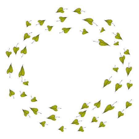 Hand drawn plants, dividers, wreaths, border frames. Circle floral frame with leaves on white background. Vector hand drawn illustration for wallpaper, posters, card. Copy space. Doodle styleのイラスト素材