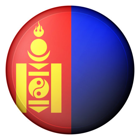 Glass light ball with flag of Mongolia. Round sphere, template icon. Mongolian national symbol. Glossy realistic ball, 3D abstract vector illustration. Big bubbleのイラスト素材