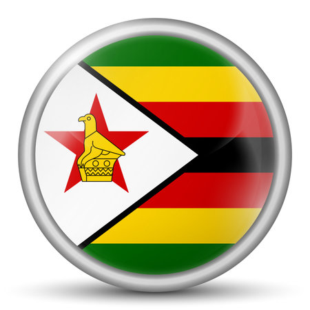 Glass light ball with flag of Zimbabwe. Round sphere, template icon. National symbol. Glossy realistic ball, 3D abstract vector illustration highlighted on a white background. Big bubbleのイラスト素材