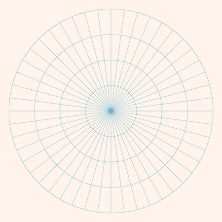 Polar coordinate circular grid isolated on white background. 360 degrees scale. Blank polar graph paper. Vector illustration. Mathematical graph. Lined blank on transparent backgroundのイラスト素材