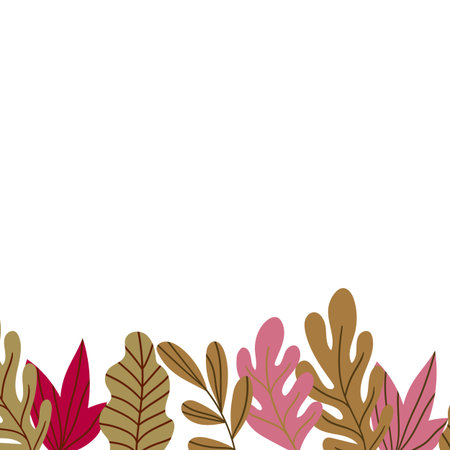 Floral frame with colorful exotic branches on white background. Ornate border with tropic leaves. Vector stock illustration for wallpaper, posters, card. Doodle style. Copy spaceのイラスト素材