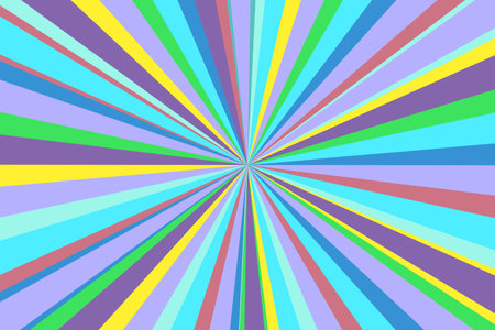 Pop art radial colorful comics book magazine cover. Striped color digital background. Cartoon funny retro pattern strip mock up. Vector halftone illustration. Sunburst, starburst shapeのイラスト素材