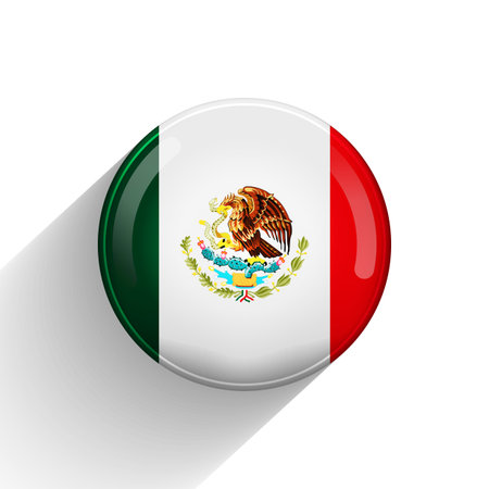 Glass light ball with flag of Mexico. Round sphere, template icon. Mexican islands national symbol. Glossy realistic ball, 3D abstract vector illustration. Big bubbleのイラスト素材