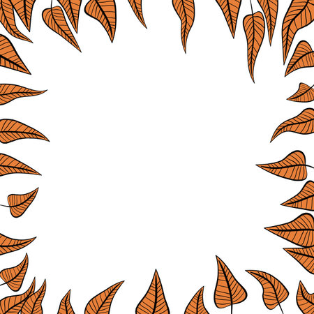 Hand drawn plants, dividers, wreaths, border frames. Circle floral frame with leaves on white background. Vector hand drawn illustration for wallpaper, posters, card. Copy space. Doodle styleのイラスト素材