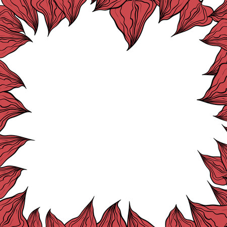 Hand drawn plants, dividers, wreaths, border frames. Circle floral frame with leaves on white background. Vector hand drawn illustration for wallpaper, posters, card. Copy space. Doodle styleのイラスト素材