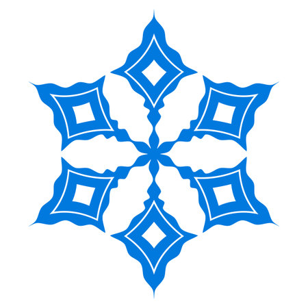 Blue template snowflake with shadow. Isolated snowflakes icon, round mandala. Winter Holiday cartoon flat illustration. Merry Christmas and New year Vector. Hand draw styleのイラスト素材
