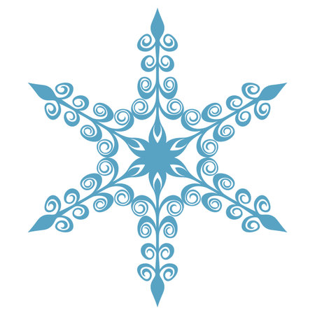 Blue template snowflake with shadow. Isolated snowflakes icon, round mandala. Winter Holiday cartoon flat illustration. Merry Christmas and New year Vector. Hand draw styleのイラスト素材