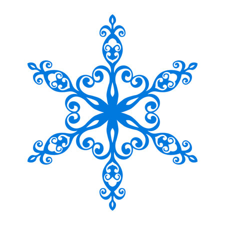 Blue template snowflake with shadow. Isolated snowflakes icon, round mandala. Winter Holiday cartoon flat illustration. Merry Christmas and New year Vector. Hand draw styleのイラスト素材