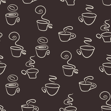 Abstract seamless pattern with color cups. Kitchen doodle background. Design for poster, fabric, textileのイラスト素材