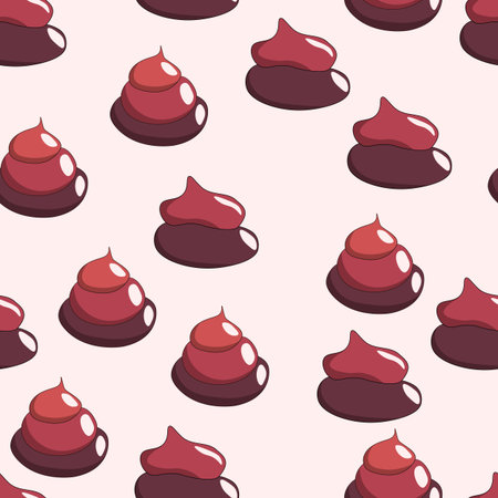 Seamless pattern with kawaii poop on color background. Cartoon poo, feces icons. Shit patterns, evil turd. Vector illustration for invitation, poster, card, fabric, textile. Doodle styleのイラスト素材