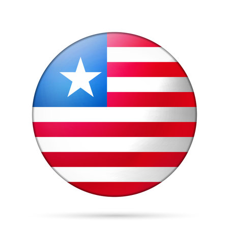 Glass light ball with flag of Liberia. Round sphere, template icon. Liberian national symbol. Glossy realistic ball, 3D abstract vector illustration highlighted on a white background. Big bubbleのイラスト素材