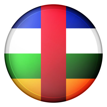 Glass light ball with flag of Central African Republic. Round sphere, template icon. CAR national symbol. Glossy ball, 3D abstract vector illustration highlighted on a white background. Big bubbleのイラスト素材