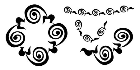 Hand drawn vintage ornate elements, scroll, dividers, wreaths, border frames. Floral ornamental set. Vector hand drawn illustration for greeting cards, wedding invitations. Copy spaceのイラスト素材