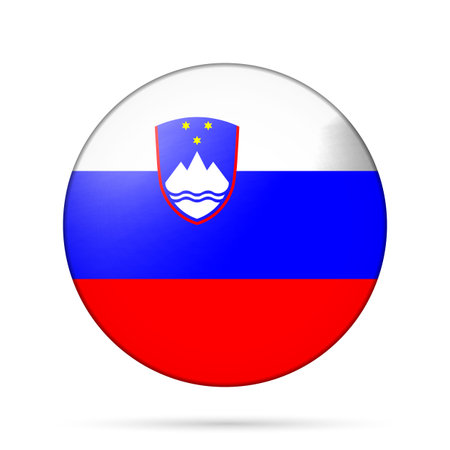Glass light ball with flag of Slovenia. Round sphere, template icon. Slovenian national symbol. Glossy realistic ball, 3D abstract vector illustration. Big bubbleのイラスト素材
