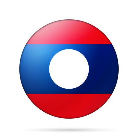 Glass light ball with flag of Laos. Round sphere, template icon. Lao Peoples Democratic Republic national symbol. Glossy realistic ball, 3D abstract vector illustration. Big bubbleのイラスト素材