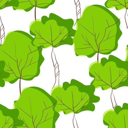 Seamless pattern with trees, plants. Color vector background. Spring, autumn tree for your design. Eco idea concept. Print design for wallpapers, fabric, textileのイラスト素材