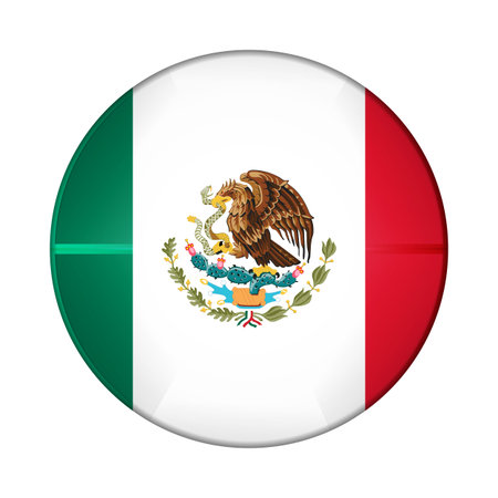 Glass light ball with flag of Mexico. Round sphere, template icon. Mexican islands national symbol. Glossy realistic ball, 3D abstract vector illustration. Big bubbleのイラスト素材