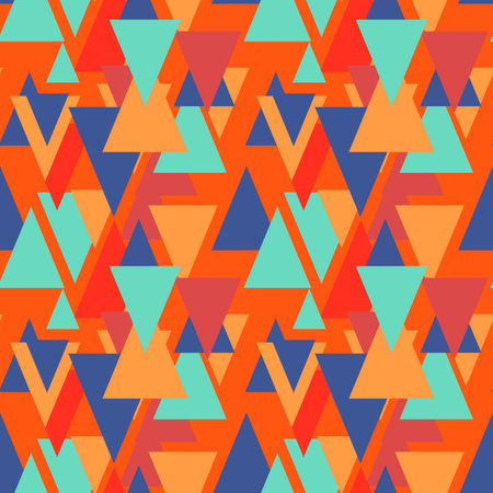 Seamless pattern with triangle decoranive art print. Polygonal rainbow mosaic background. Abstract vector illustration. Triangular graphic Simple pattern geometric design for fabric, wallpaperのイラスト素材