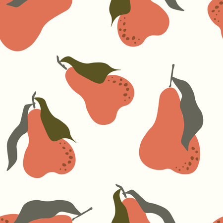 Seamless pattern with pear on color background. Natural delicious fresh ripe tasty fruit. Sweet...