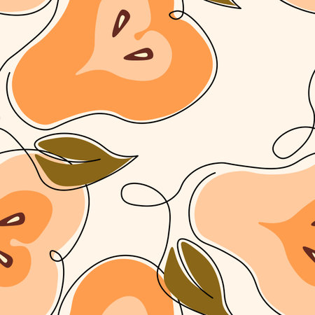 Seamless pattern with pear on color background. Natural delicious fresh ripe tasty fruit. Sweet...