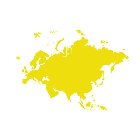 Map of Eurasia, sign silhouette. World Map Globe. Vector Illustration isolated on white background. Europe and Asia continentのイラスト素材