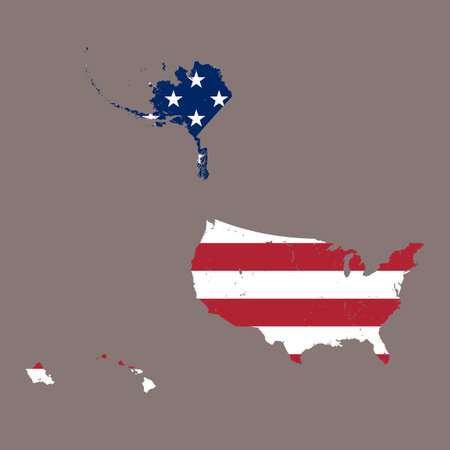 Flag of USA with map The United States of America. American national symbol in official colors. Template icon. Abstract vector backgroundのイラスト素材