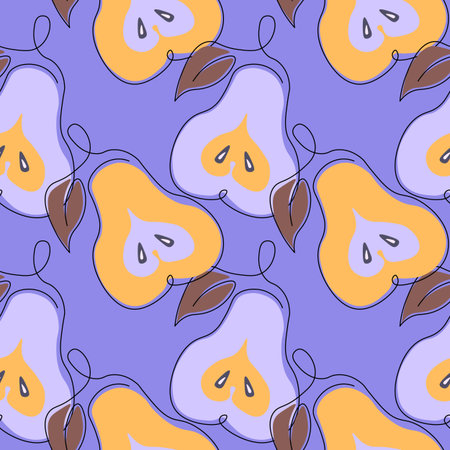 Seamless pattern with pear on color background. Natural delicious fresh ripe tasty fruit. Sweet...