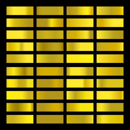 Metalic gradient collection with shiny gold hologram. Holographic foil texture, gold rose, brown and golden gradation. Vector set for frame, ribbon, border, other designのイラスト素材