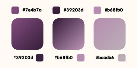 Gradient collection, shiny rainbow hologram. Holographic foil texture, PURPLE, violet, grey gradation. Catalog of samples palettes in RGB HEX. Vector set for frame, border, other designのイラスト素材