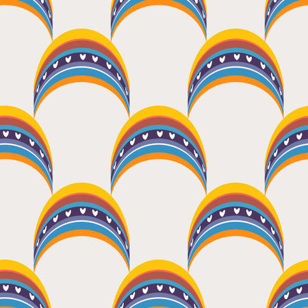 Trendy seamless pattern with colorful rainbow on color background. Design for invitation, poster,...