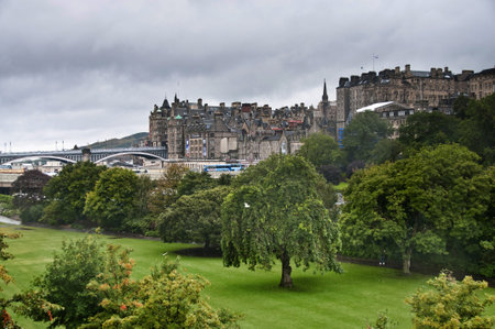 view of Old city from Princess Gardens.Scotland, Edinburgh 