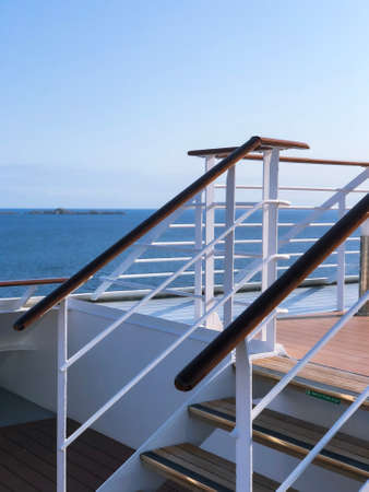 Cruise ship outdoor patio with view in Norwegian Fjords. Vacation concept.の写真素材