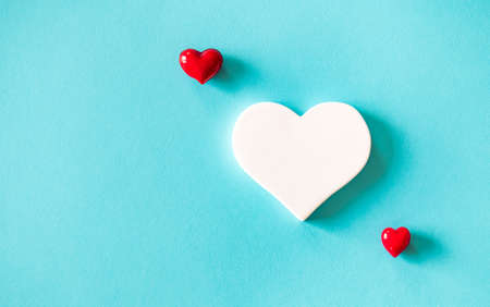 Hearts on blue background. Valentines day concept. の写真素材