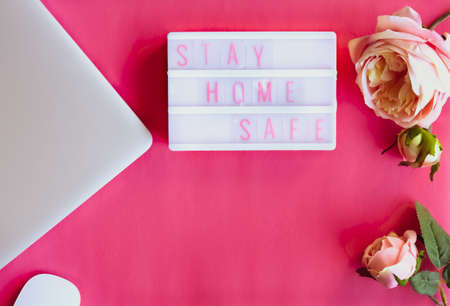 Stay home safe, self isolation during the coronavirus pandemic. Work from home concept.の写真素材