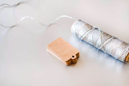 Kraft decorative cardboard paper gift price tags, silver reel.の写真素材