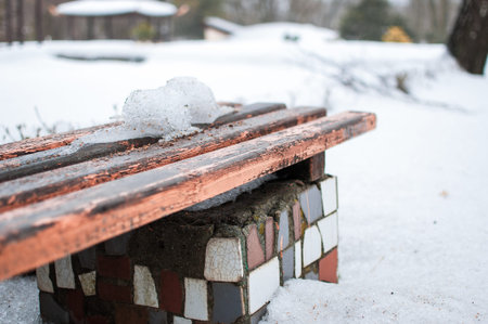 snow bench in the park. Template for design. Copy space.