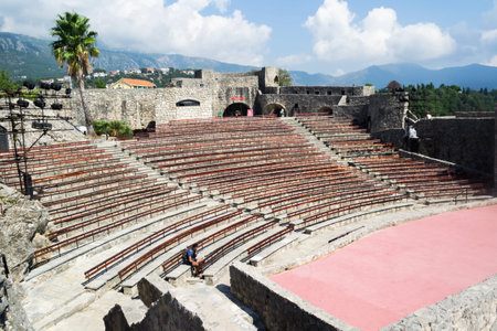 Herceg Novi, Montenegro - July 21, 2021: The Kanli Kula fortress was built by the Turks. Open-air amphitheater tourist attraction. High quality photoのeditorial素材