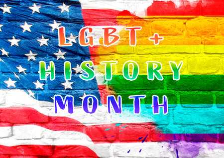 text on brick wall LGBT History Monthの写真素材