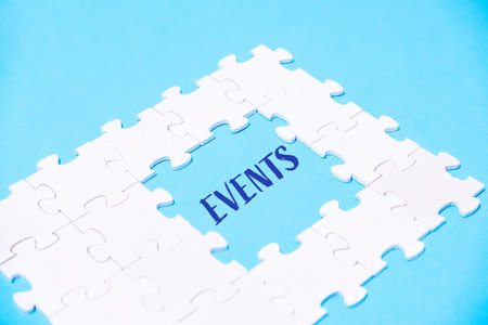 The inscription about the events on a blue background. high quality photoの写真素材