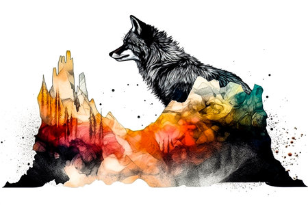 Enchanting fox artwork capturing its allure against mountainous terrain ai generation. high quality photoの素材